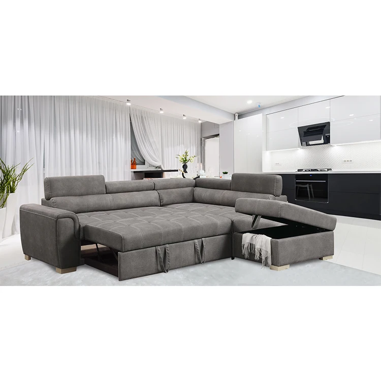 Заводская дешевая цена, кожаный угловой диван-кровать, складной с оттоманкой для хранения, диван-кровать