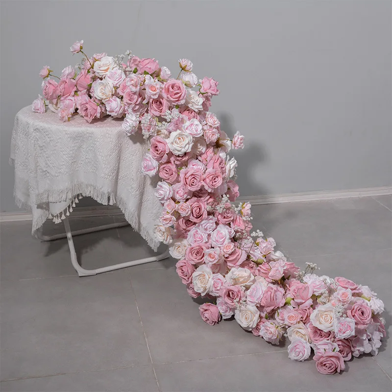 A-FR058 Wedding artificial silk flower runner wedding table fake flower table runner flower aisle runner for event decoration