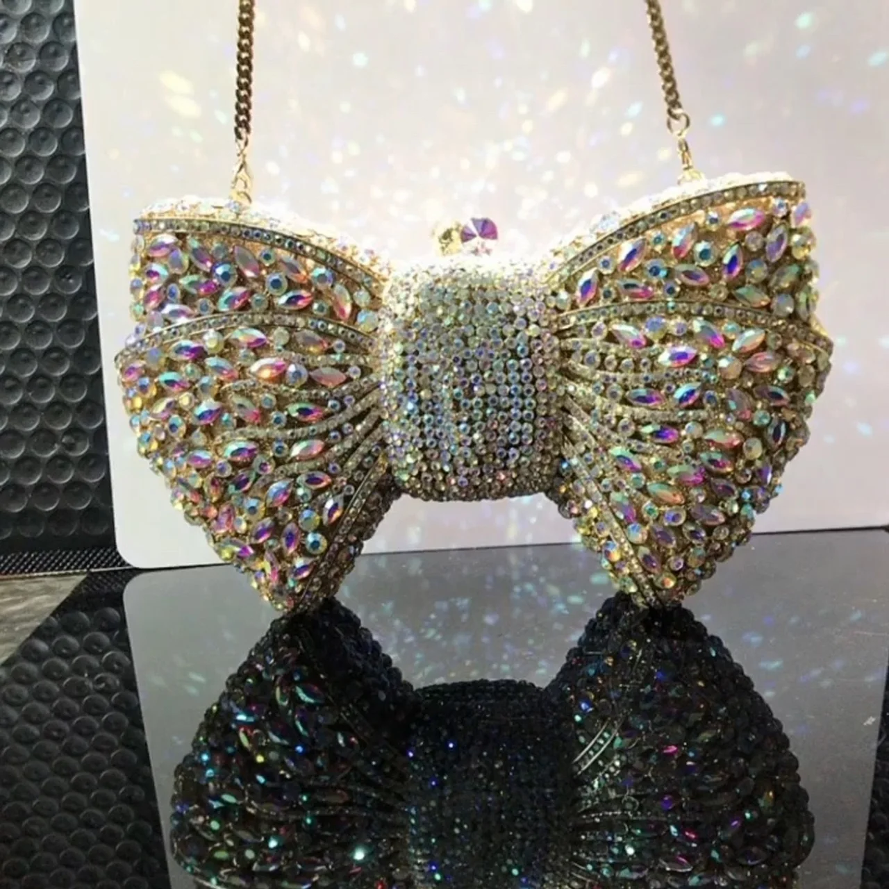 New colorful bow clutch bag customized woman wedding party rhinestone tote bag with magnet