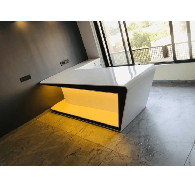 Hot Sale Acrylic Solid Surface Office Desk Table with Led Light Modern Design Home Work Tables