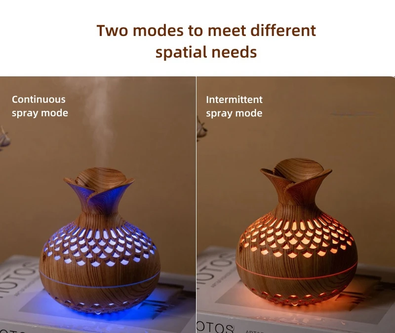 2024 New Flower Humidifiers 300ml Wooden Mini USB Home Office Desktop Portable H20 Air Humidifiers with Night Light