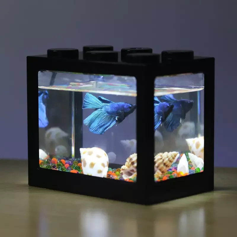 Creative Overlay Betta Fish Tank USB LED Lights Mini Fish Tanks Desktop Micro Landscape Fish Tank Aquarium