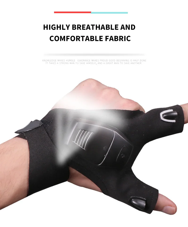 JETSHARK Fishing mitten With LED Flashlight Waterproof Outdoor Fingerless mitten Anti Slip Right/Left Fishing mitten