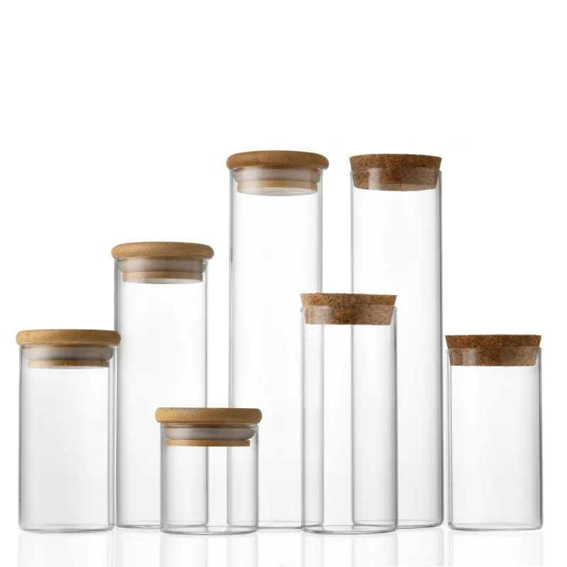 53diameter 100ml -360ml large clear glass wishing/big drift bottle/vials cork/bamboo lid for gift tube jar glass bottle cork