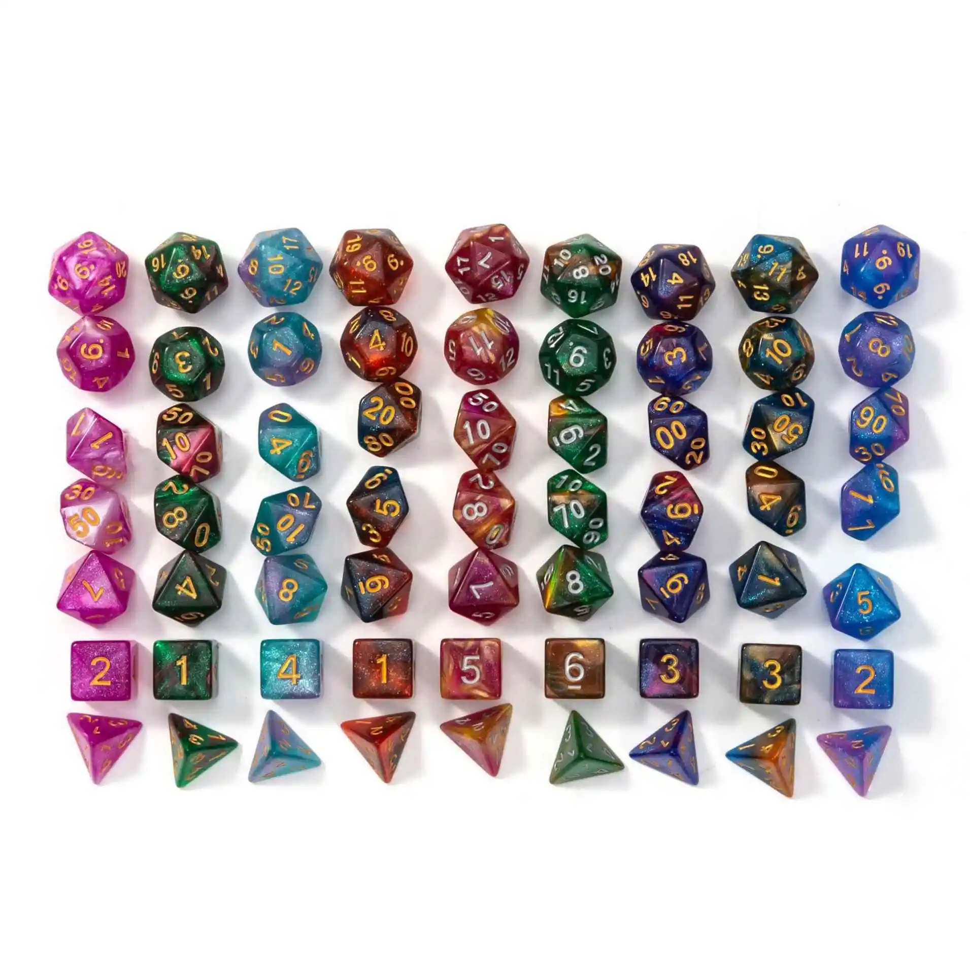 Free Sample Factory Price 9 Color Creative Universe Galaxy Dice Set Of D4-D20 Glitter Powder Amazing Effect For Tabletop Games