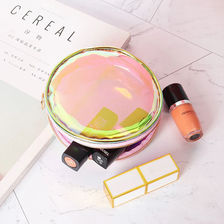 Custom Waterproof PVC Glitter Transparent Toiletries Bag Clear Vinyl Translucent Makeup Pouch Holographic Cosmetic Travel Bag