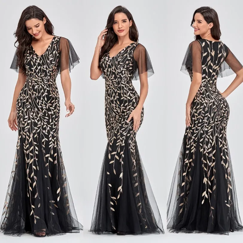 Women prom dresses floral sequin wholesale evening party dress mother of the bride dresses