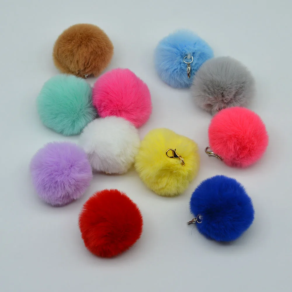 5cm Wholesale Fluffy Cute Luxury Plush Pom Pom Crayfish clasp  KeyChain