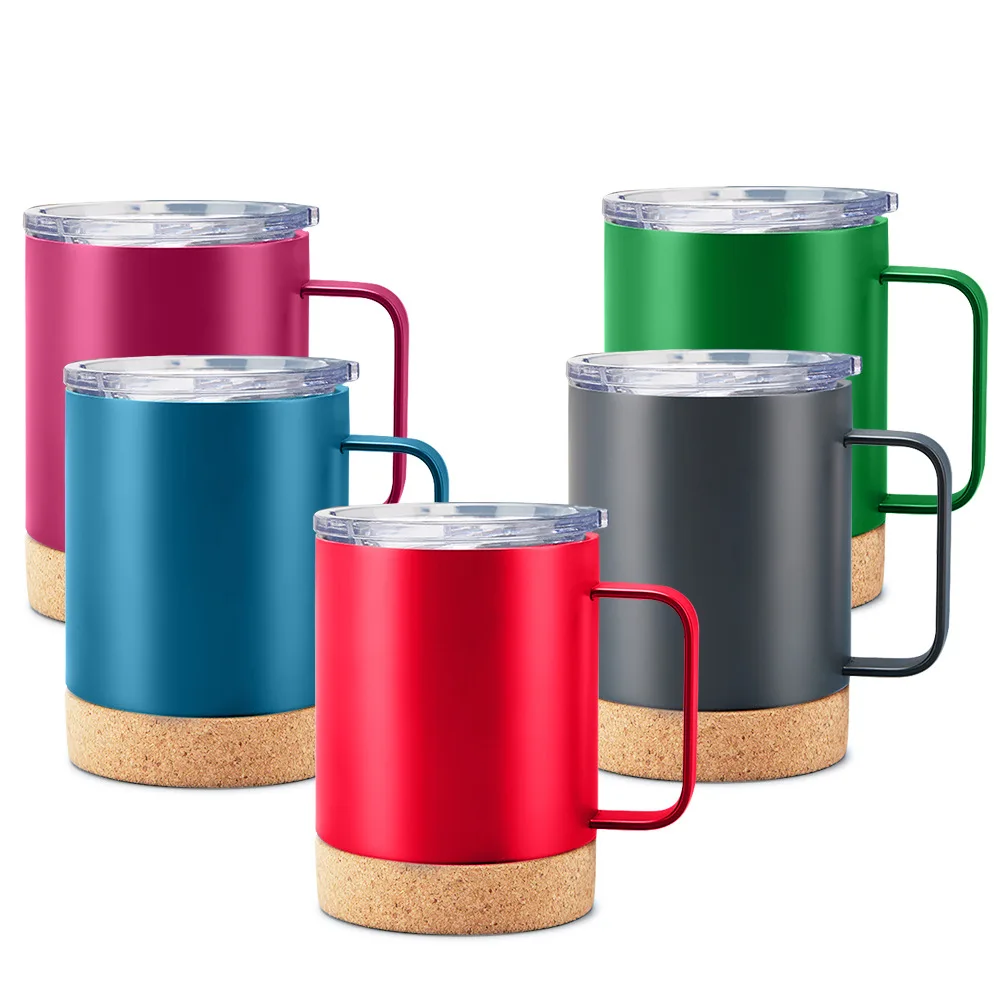 Insulated Coffee Mug with Handle & Lid Stainless Steel Coffee Travel Mug Double Walled Coffee Cup Water Bottom with cork bottom