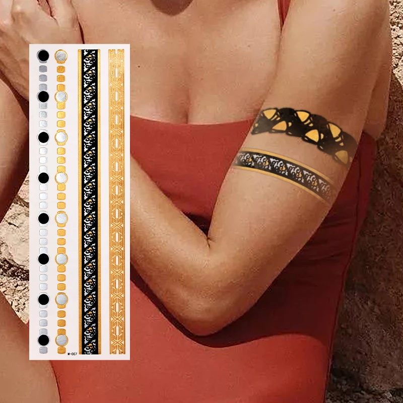 Beauty sticker Gold metallic tattoos Nice metallic shine and these metallic temporary fake tattoos will stay on for several days
