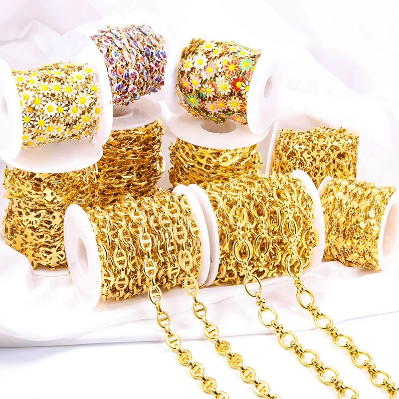 Wholesale 18k Gold Cuban Link Stainless Steel Chain Necklace DIY Jewelry Chain Jewelry Findings