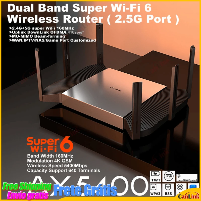 T P - Link AX5400 WiFi6 Router MESH 2.4+5G DuaL Band Wireless +2.5G(2500Mbps) SFP Port x4*Gbps Ethernet port