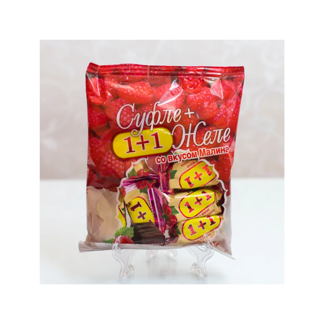 Glazed souffle jelly 1 + 1 with raspberry flavor 1 kg Chocolate Candies Confectionery