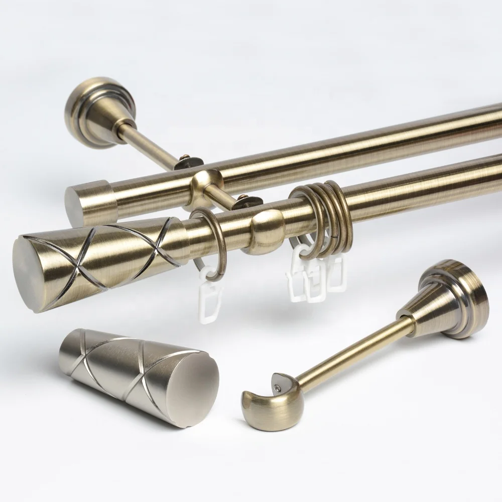 Stardeco Extendable Window Curtain Rods Sets Double Bracket Resin Finials Wholesale Factory made in Guangzhou