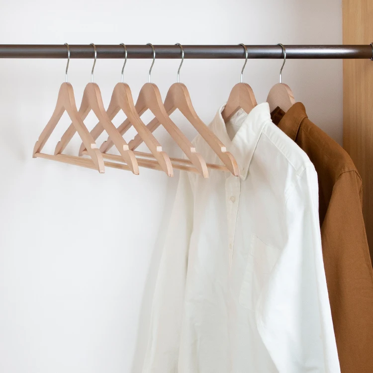 Natrual hanger luxury popular natural wood clothes hanger laminated plywood shirts hanger with bar