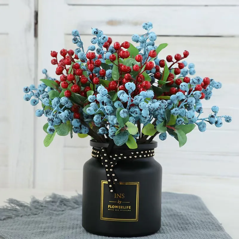 Wholesale Single Branch Simulation Berry Blueberry Artificial Fruit for Home Christmas Decoration