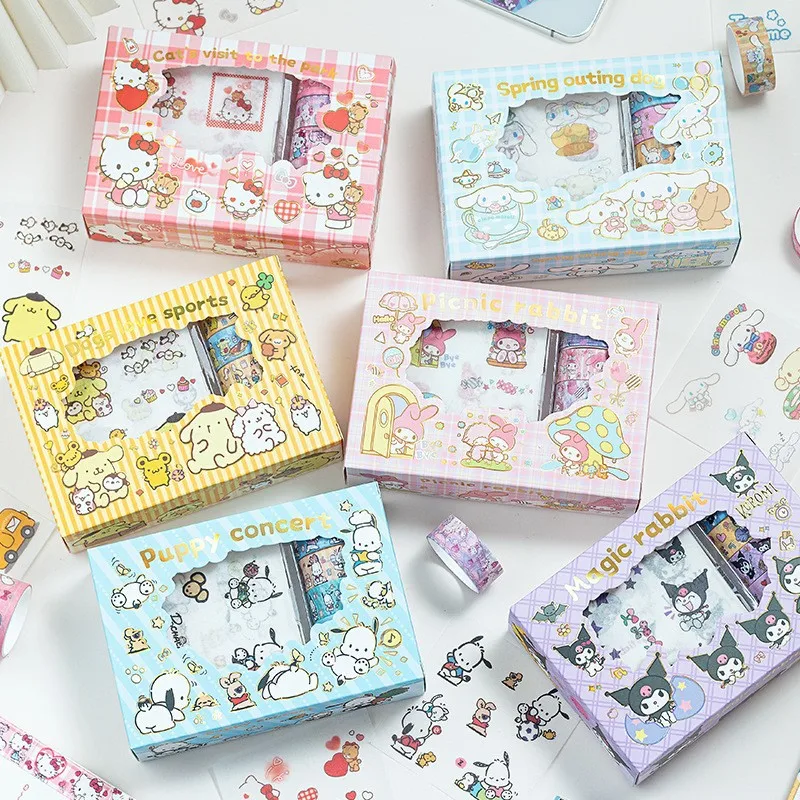 new paper tape gift box decorative stickers creative wholesale cute kitty kuromi children sticker anime cartoon sticker set