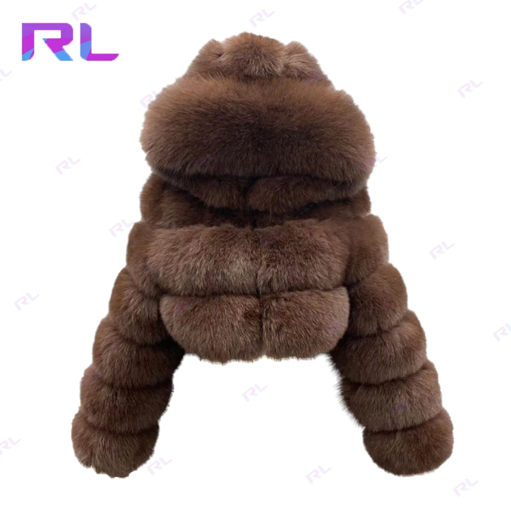 Winter Warm Solid Zipper Up Cropped Short Style Plus size Fur Hooded Jacket Women Fur Jacket for Ladies