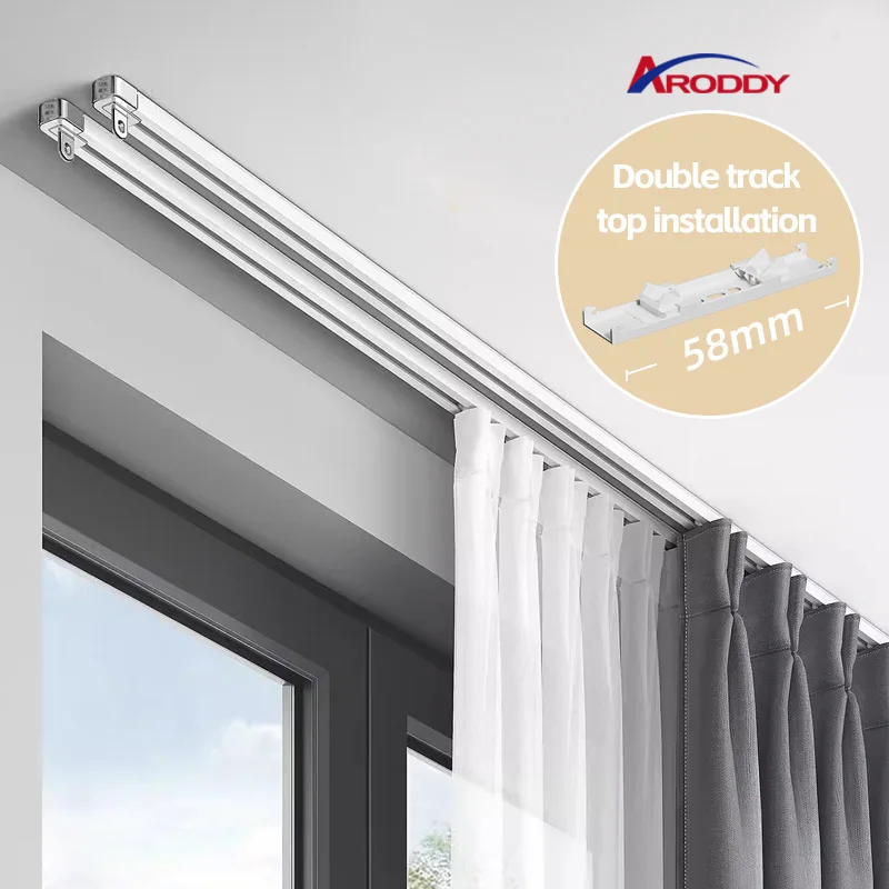 ARODDY 28-48inch Extendable Aluminium Alloy Curtain Rod Rail Smart Ceiling Curtain Tracks Set Home Window Accessories