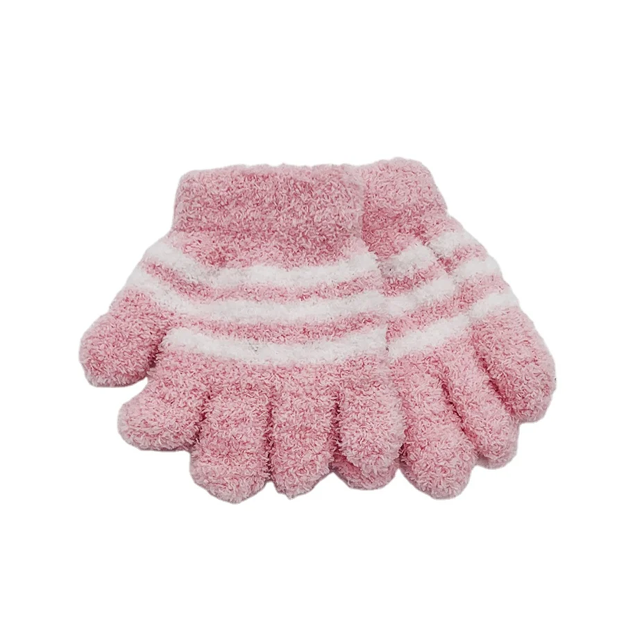 Stripe Colorful Coral Velvet Children String Knit Winter Gloves to Keep Warm