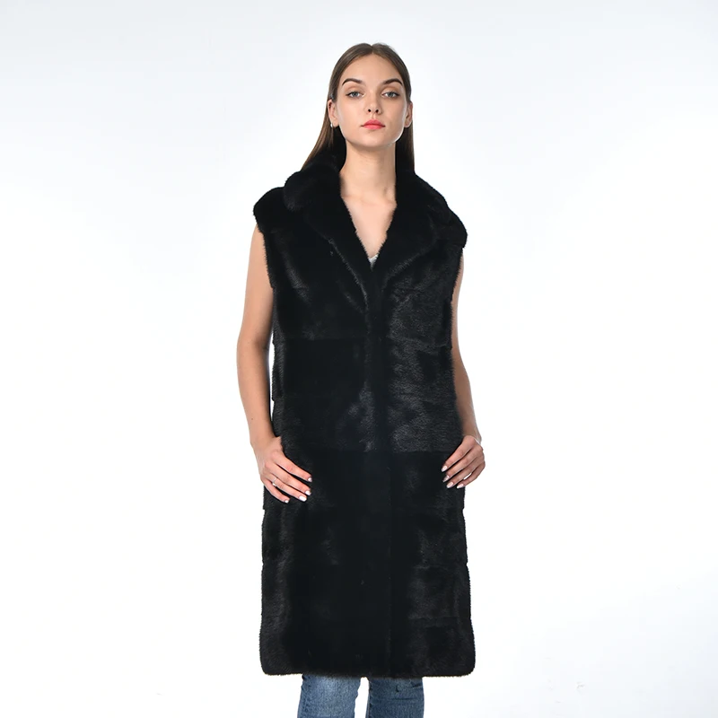 
High End Classic Casual Plus Size Super Long Winter Sleeveless Mink Fur Coat For Women 