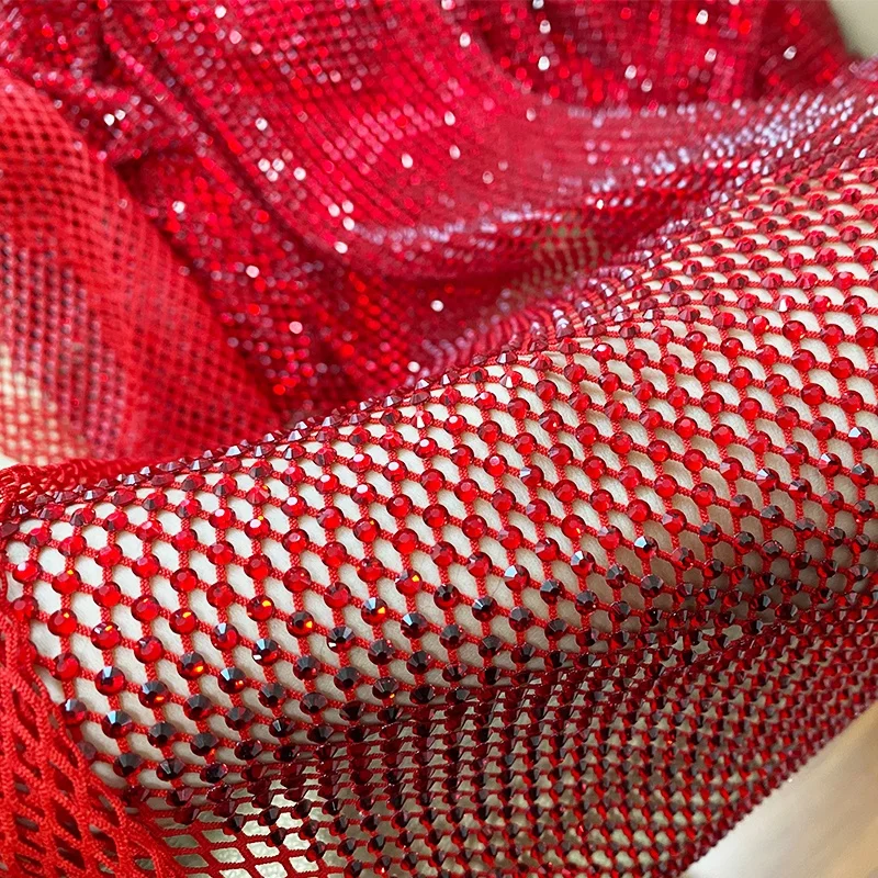 Hot Sale 100cmx120cm bling material clothes fabric Diamond Fishnet Crystal Mesh for Party Dress