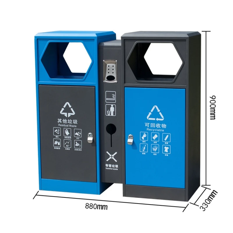 Garden public area double bin general waste and recycling metal bin