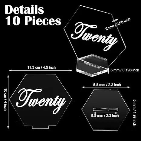 Acrylic Hexagon Table Numbers 10 PC Clear Wedding Table Place Card Holder Sublimation DIY Name Cards Reception Display Racks