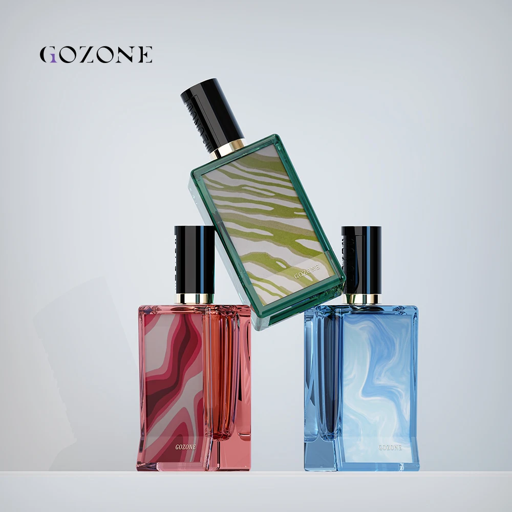 Chinese Fancy Colored Rectangular Modern Unique Green Square Luxury Custom Made Glass Perfume Spray Bottle