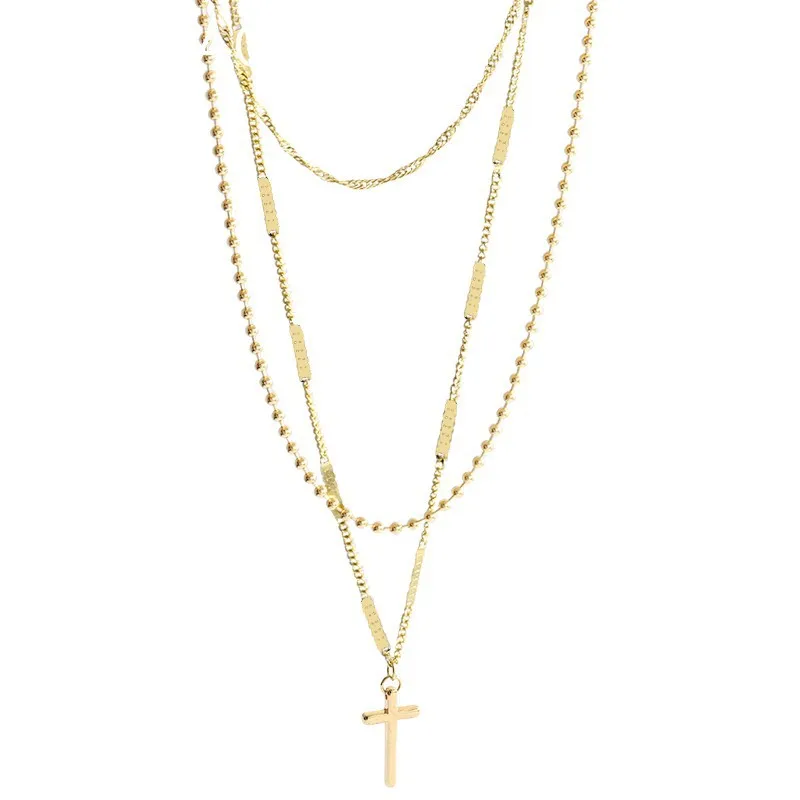China Wholesale Stainless Steel Cross Necklace Gold And Silver Layered Cross Necklace For Men