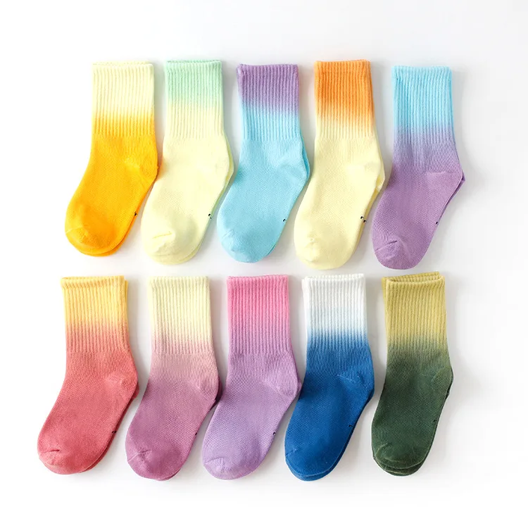 
2021 New Candy Color Toddler Kids Pastel Cotton Crew Youth Tie Dye Socks 