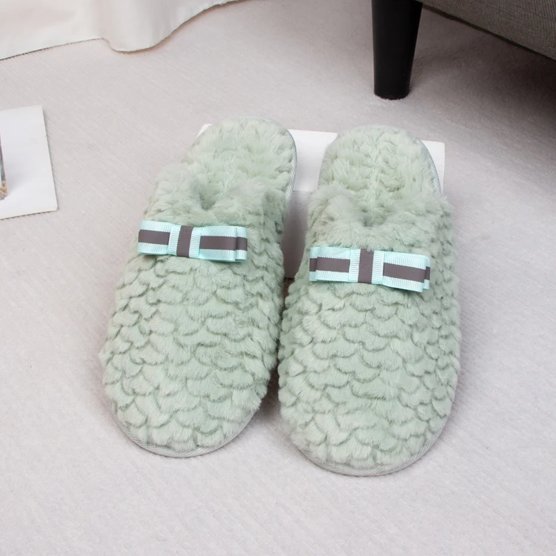 women new design satin bow patterned faux fur house slippers fashion trend memory foam indoor outdoor home slippers for lady