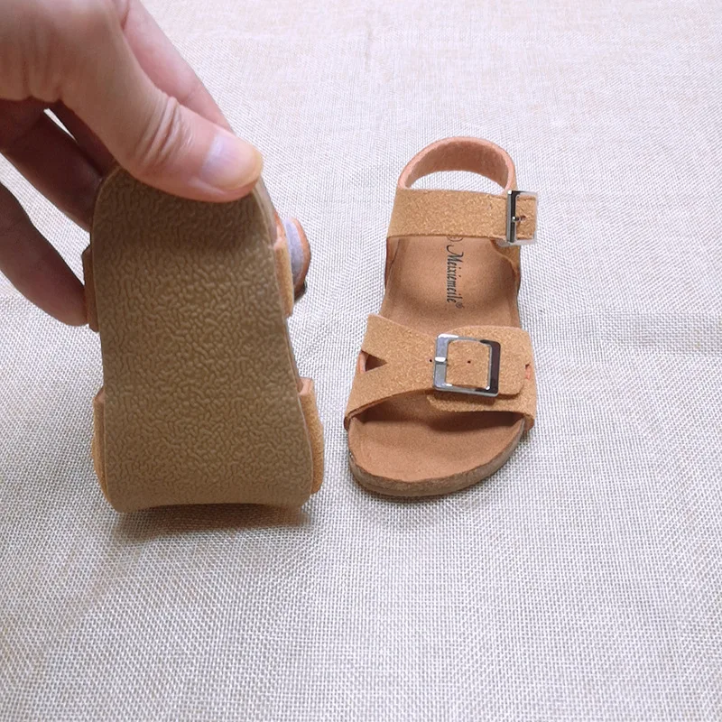 
RTS Summer Solid Baby Boy Girl Kids Bio Cork Sole Sandals with Adjustable Buckles 