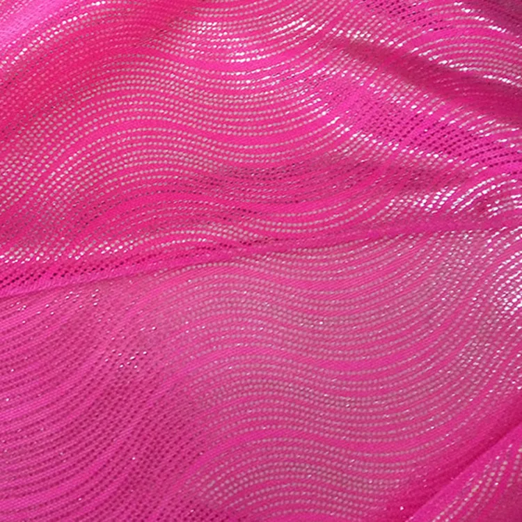 Wholesale Glitter Two Way Stretch Laser Stripe Foil Coated Satin Jersey Silver Dot Wave Swimming Knitting Polyester Fabric