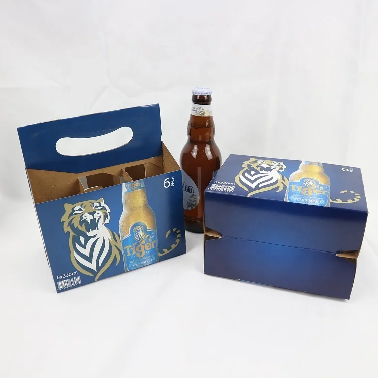Customized logo recyclable cardboard kraft paper holder 4 or 6 pack beverages bottle carrier box
