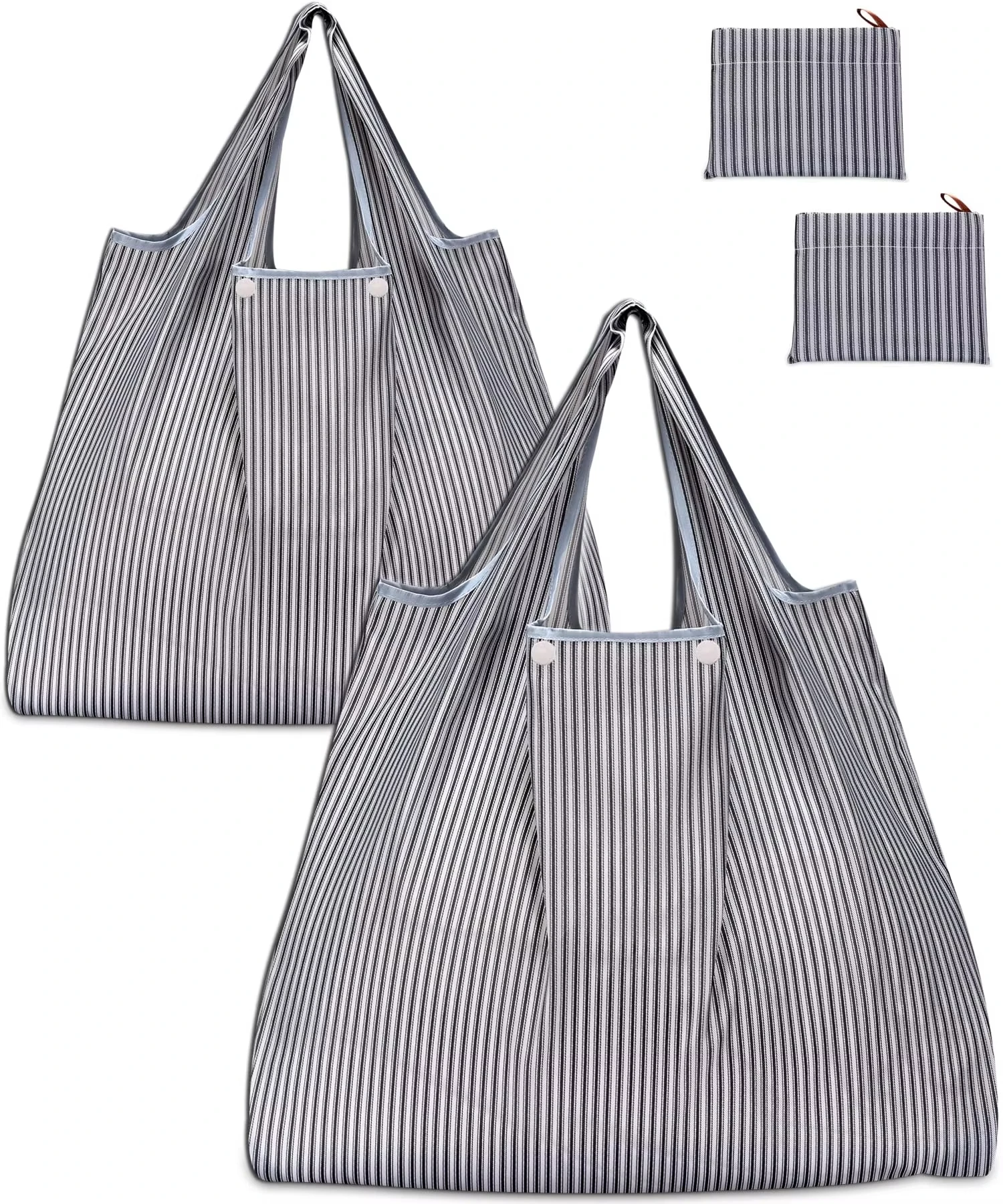 Foldable Nylon Shopping Bags with Bottom and Customized Logo Printed, Heavy Duty Waterproof Fabric Tote Bags for Shopping