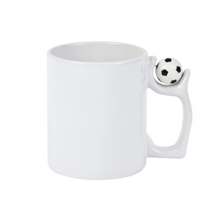 Top Seller Custom 11oz Soccer Football Handle White Ceramic Coffee Cup Valentines Day Sublimation Ceramic Mugs