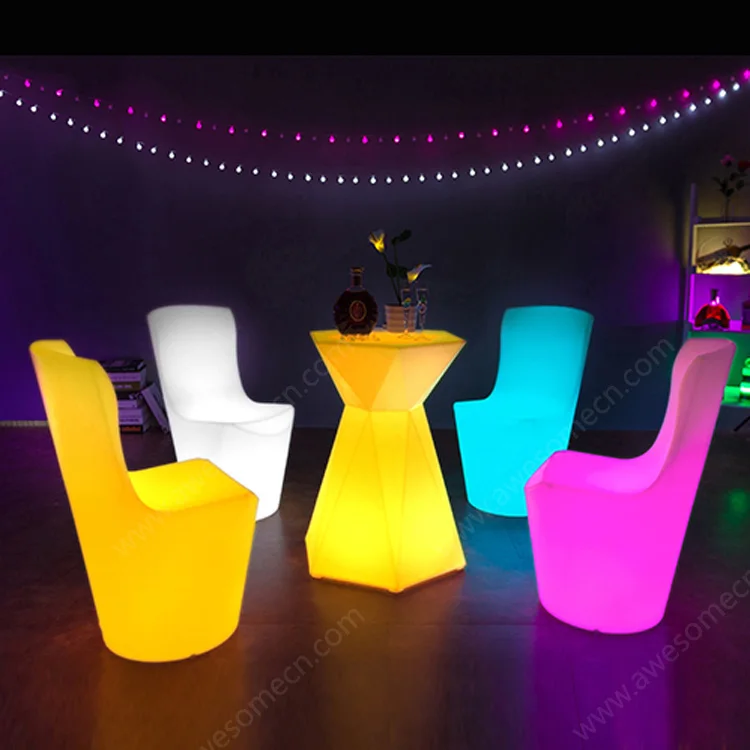 Best selling Glow Dining LED Table Set With 6 Rattan Chairs Outdoor Patio Furniture