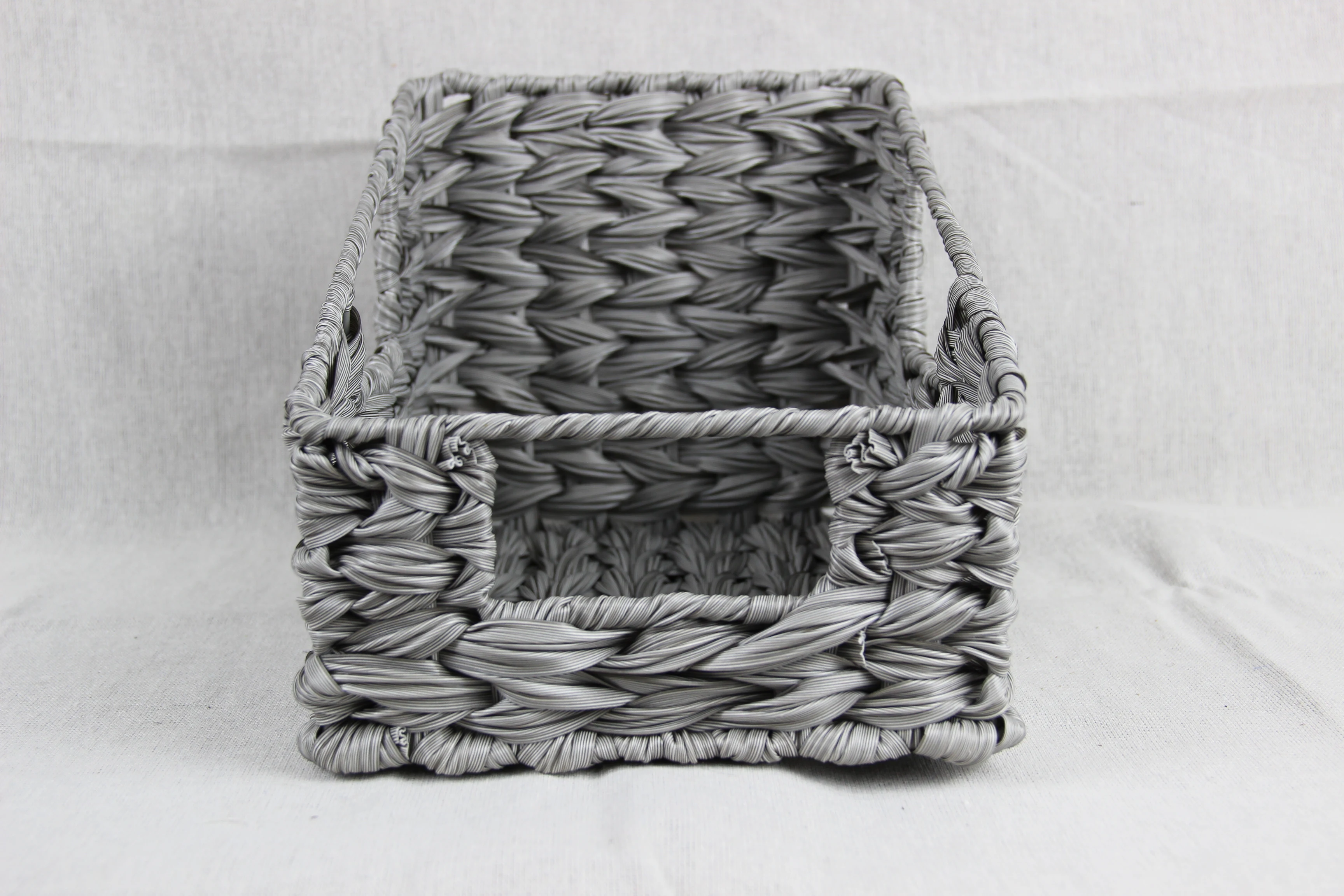 Professional Factory Grey Trapezoid Woven Plastic And Wire Basket For Home Storage