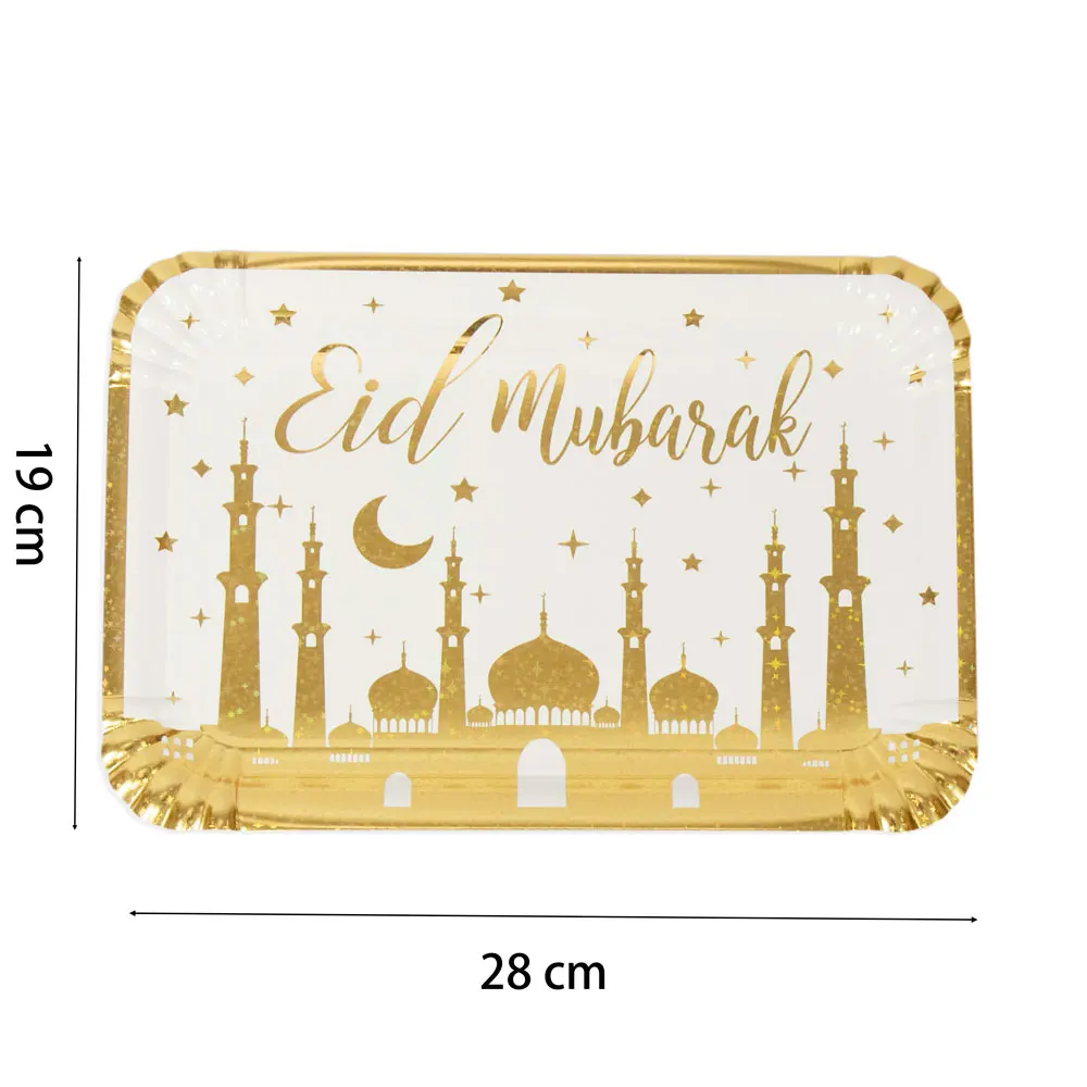 Gold Mosque Eid Mubarak Paper Plates Muslim Eid Party Platters For Islamic Food Serving Tableware