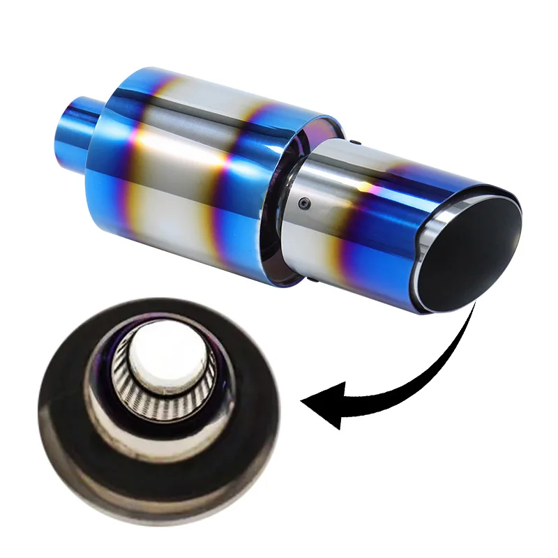 JDM Stainless Steel Exhaust Pipe Burnt Titanium Blue 1.9 Inch inlet resonator Car Exhaust Tip Muffler Tail Silencer Pipe