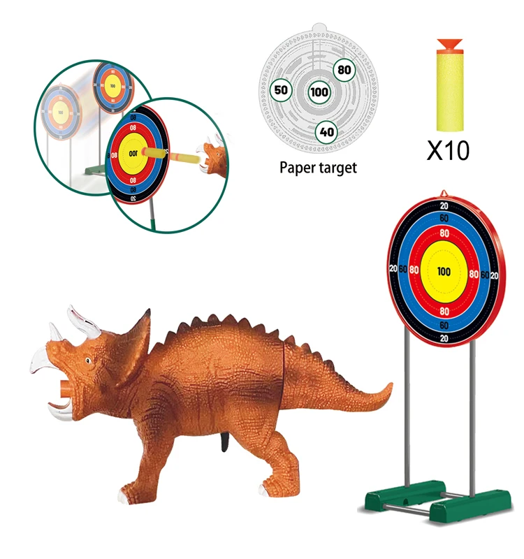 Triceratops soft bullet gun and moving target rack dinosaur puzzle game