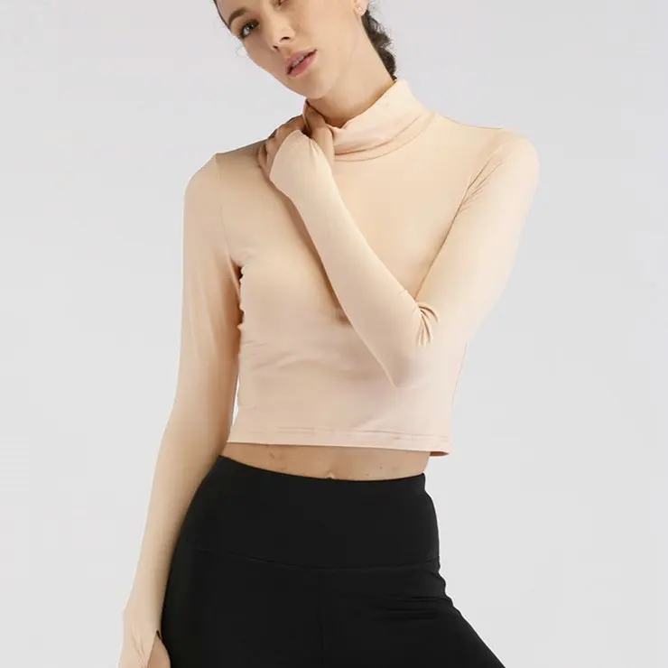 
Manufacturer Sexy Yoga Sport High Neck Tight Blank Long Sleeve Crop Top fashion tshirts 