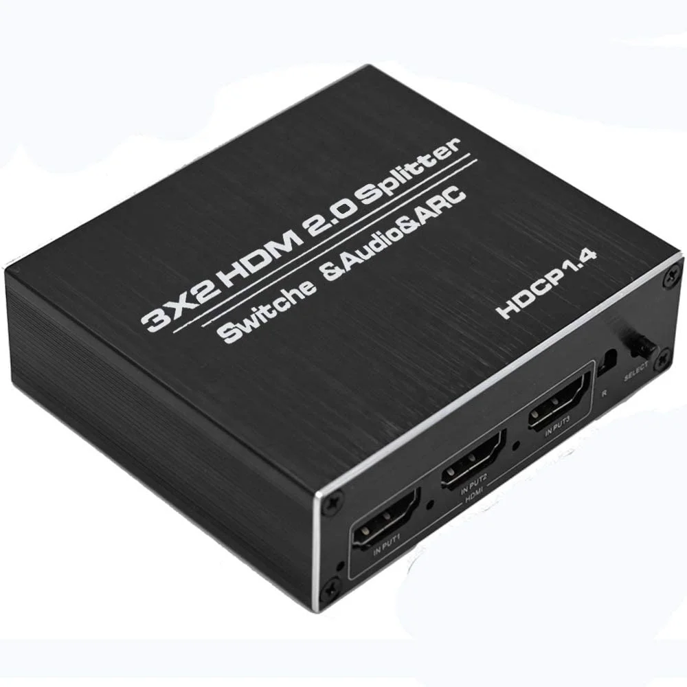 3 in 2 out HDMI Splitter 3X2 4K@60Hz with Optical TOSLINK&R/L 3.5mm Audio Extractor Hdmi switcher Ultra HD 1080P Supports ARC
