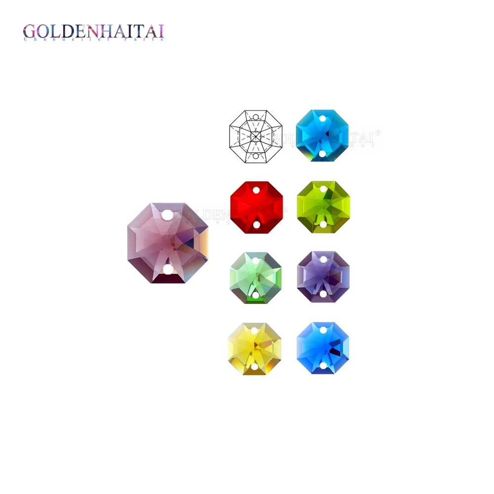 14mm 2 Hole top Quality K9  Original Color Crystal Glass Octagon Chandelier Beads  Ornament supplies 8102 214 GOLDENHAITAI