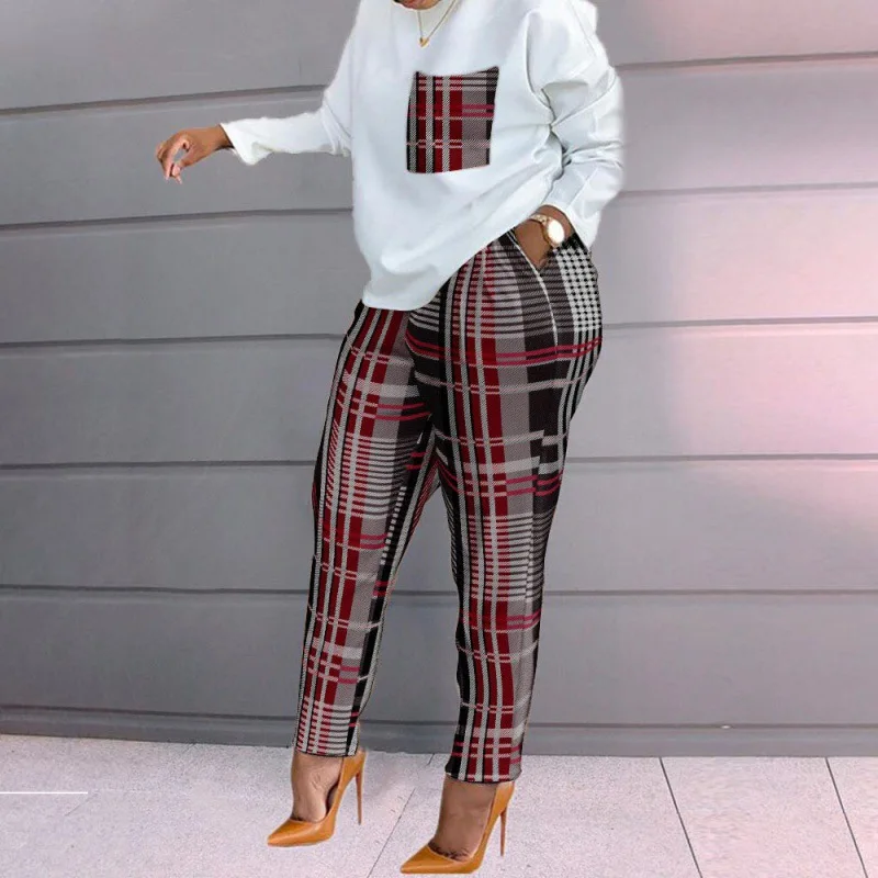 Spring Fashion Print Long Sleeve Plus Size Two Piece Pants Women Casual Fire Set
