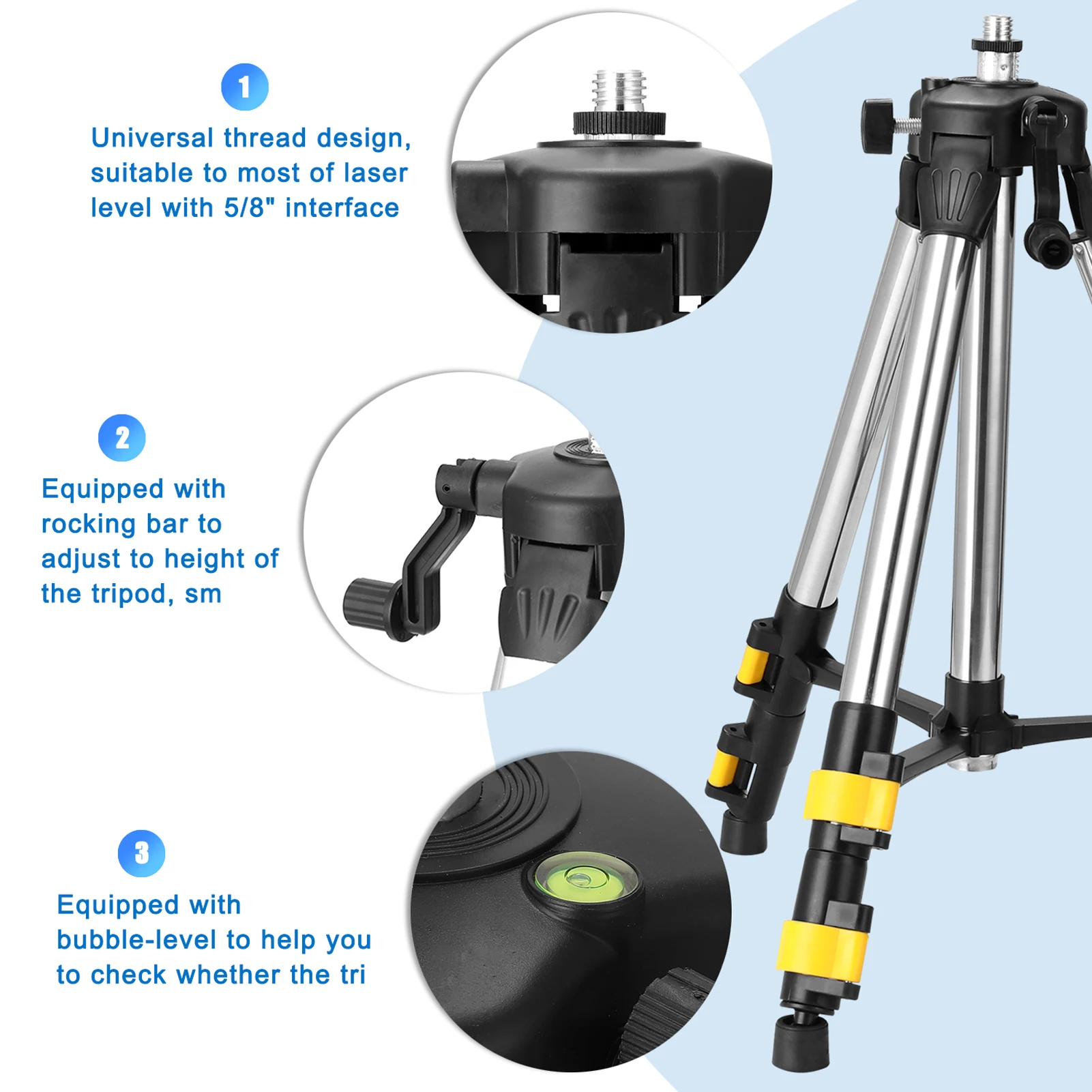 1.2M Three Height Adjustment Stainless Steel Extension Bar Tripod Stand For Laser Level with Bubble-level