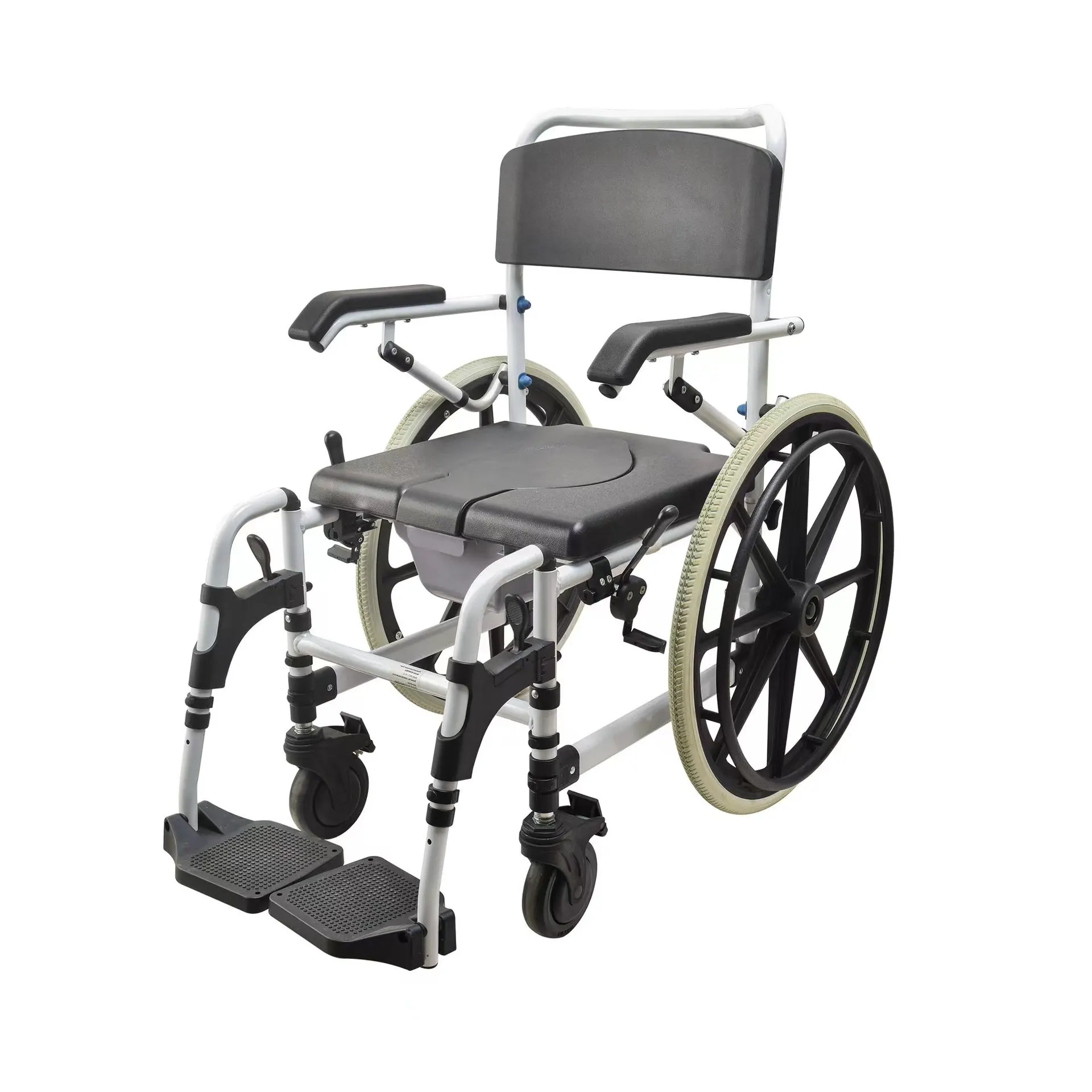 Elderly person with wheeled toilet chair shower chair bathroom chair toilet wheelchair
