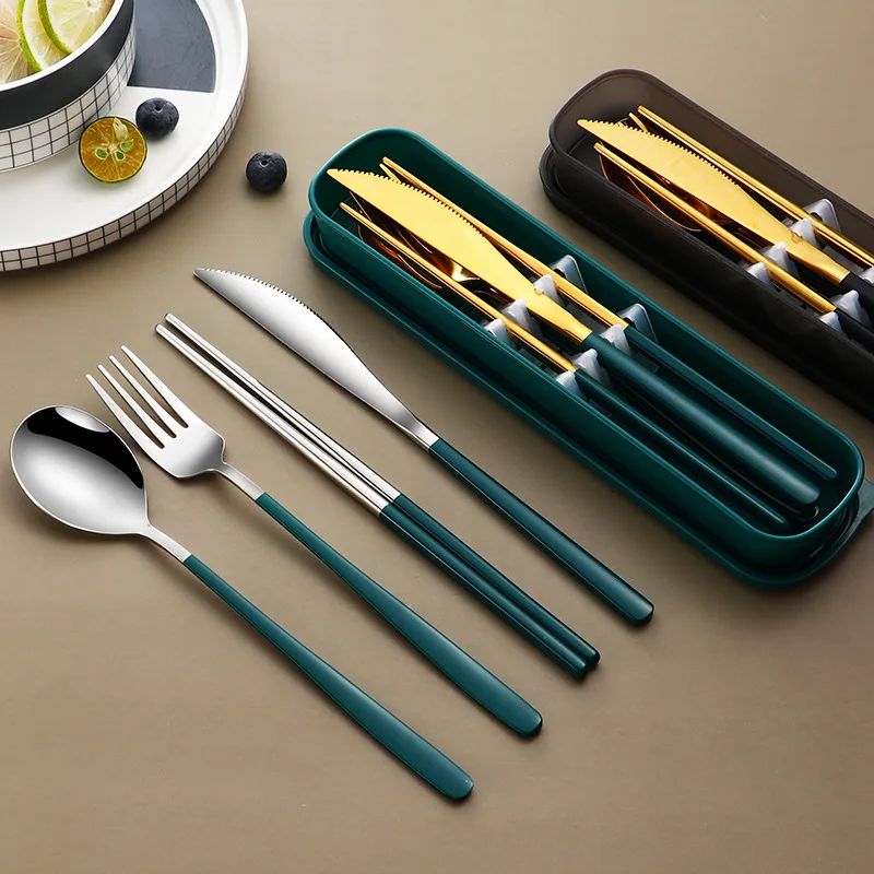 Portable Stainless Steel Flatware Set Spoon Fork Knife and Chopstick Travel Camping Office Cutlery Set