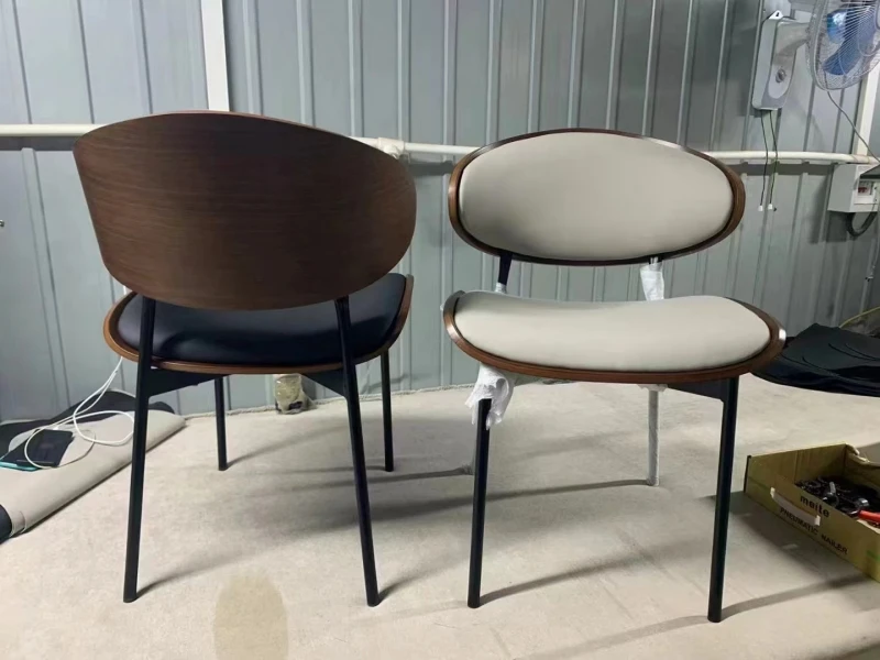 Classic modern design scandinavian metal wood seat  and backrest light grey dining chair with cushion